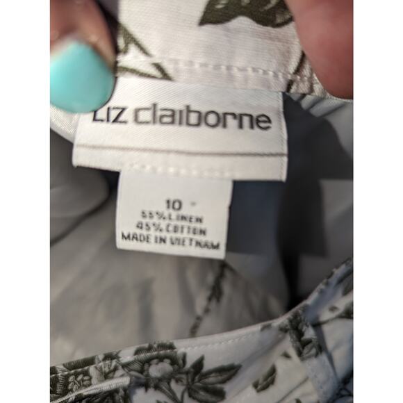 Vintage Liz Claiborne Skirt Linen Cotton Front Button Floral Pattern Sz 10 - Picture 3 of 7